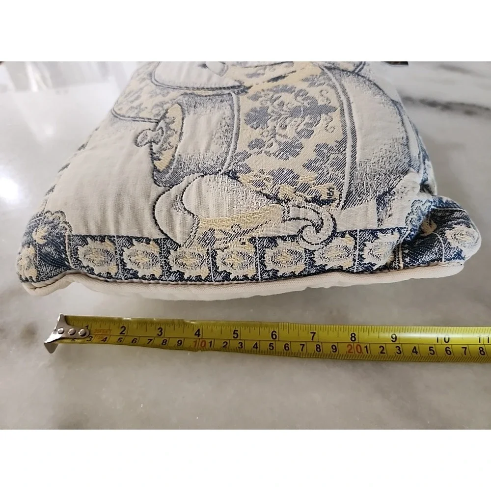 CHARMING Teapot Plate Cup Woven Jacquard Blue White Yellow Cottagecore 13x11 VTG